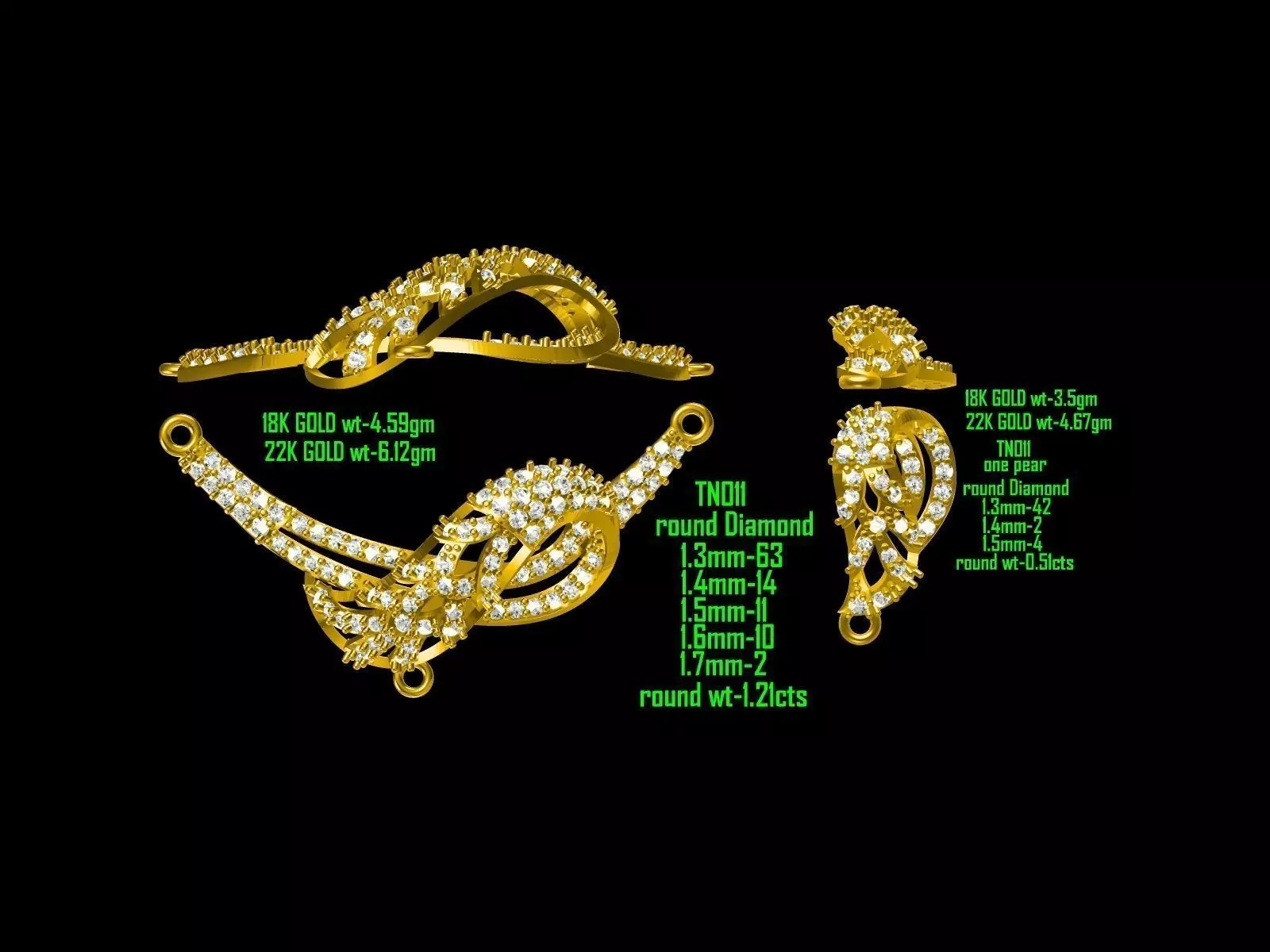 Gold Jewellery Set With Diamonds 16 3D print model