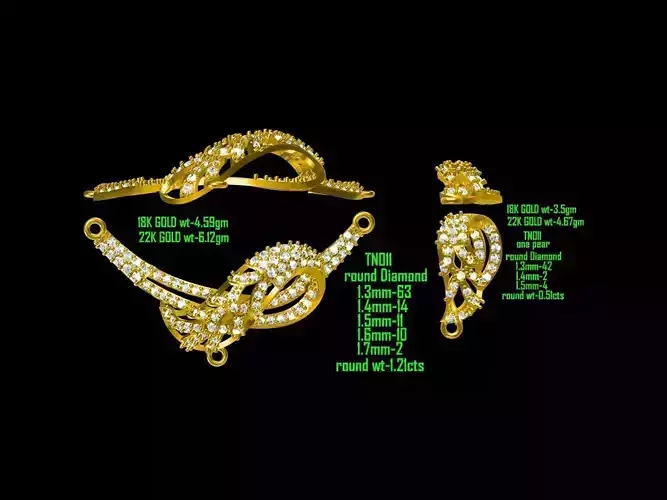 Gold Jewellery Set With Diamonds 16 3D print model