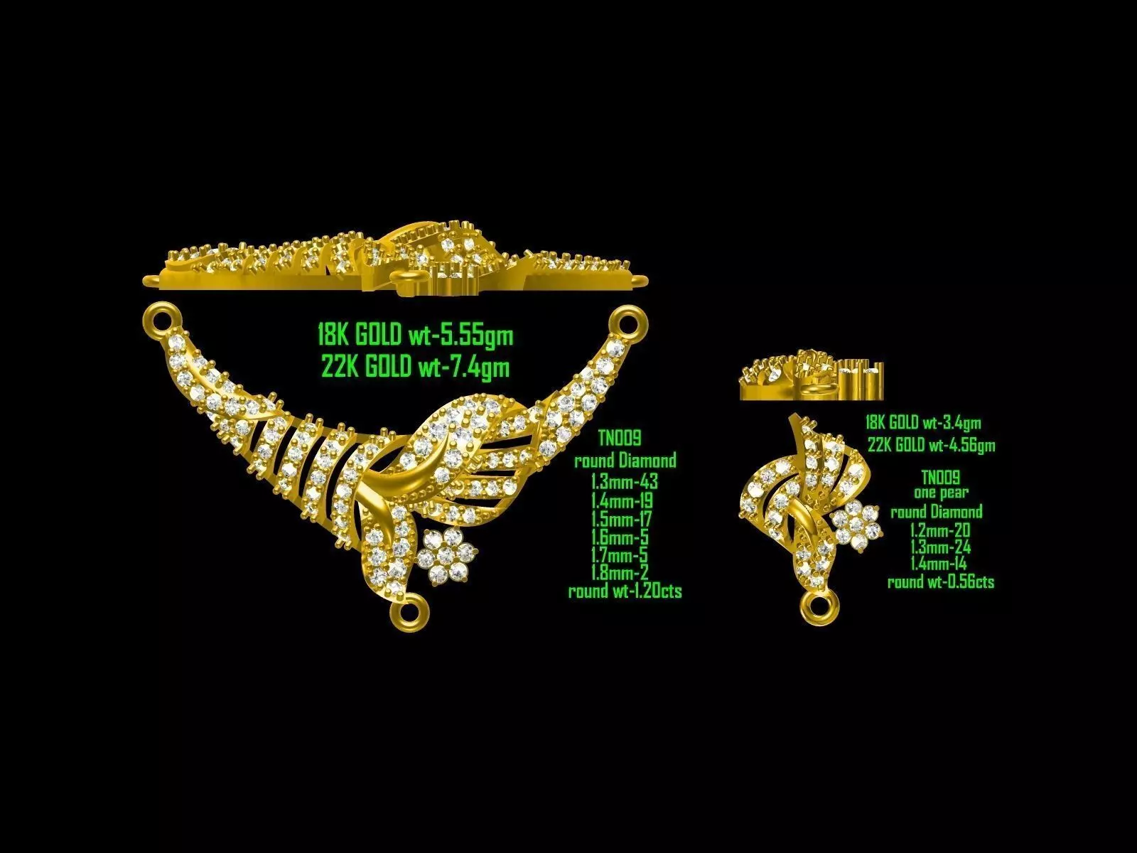 Floral Design Gold Jewellery Set With Diamonds 3 3D print model