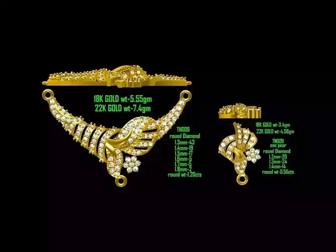 Floral Design Gold Jewellery Set With Diamonds 3 3D print model