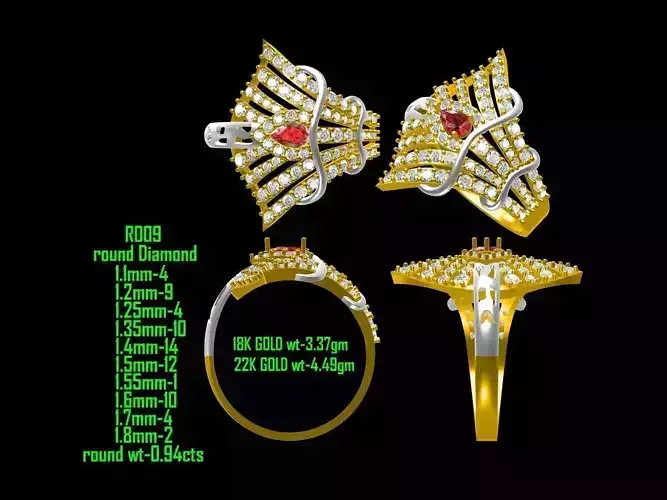 Large Gold Ring With Diamonds And Gem