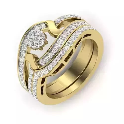 Wide Band Swirl Gold Ring With Diamonds