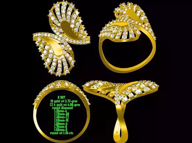 Mango Shape Spiral Gold Ring With Diamonds