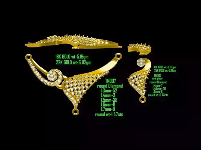 Gold Jewellery Set With Diamonds 18 3D print model