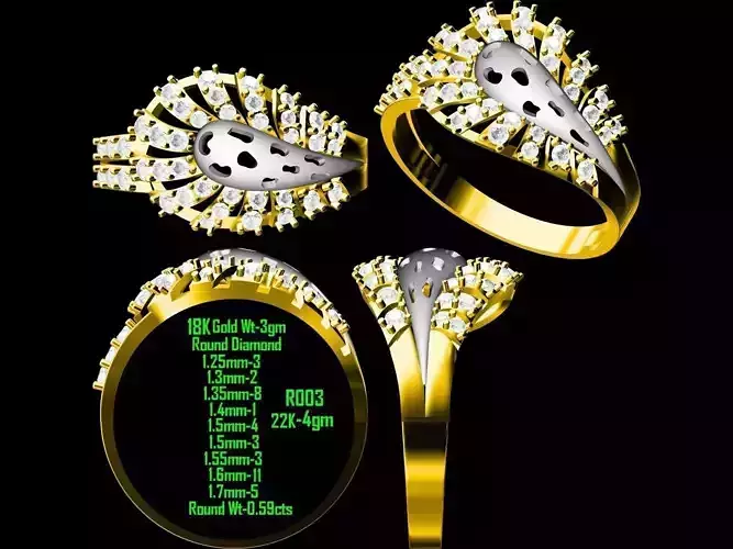 Mango Shaped Gold Ring With Diamonds