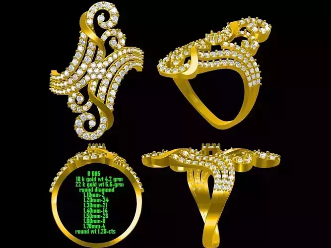 Spiral Floral Design Gold Ring With Diamonds 1