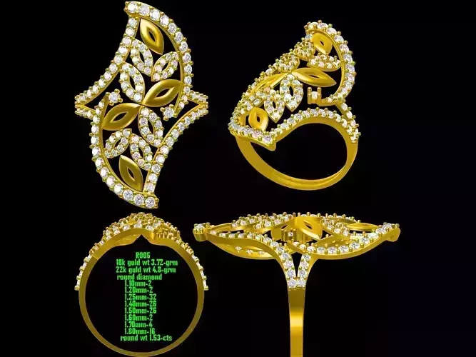 Spiral Floral Design Gold Ring With Diamonds 2