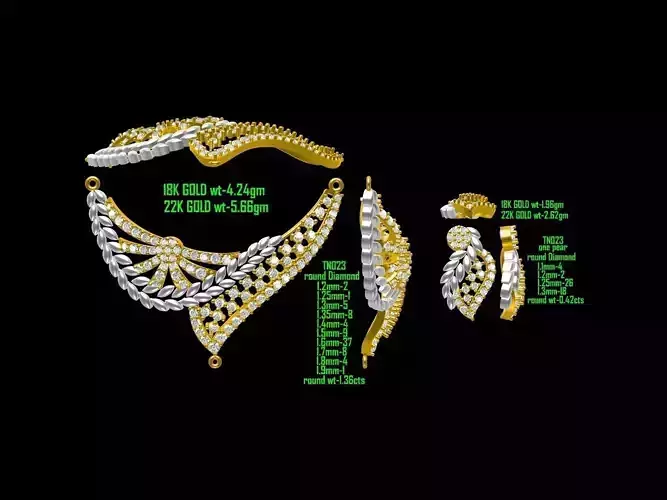 Floral Design Gold Jewellery Set With Diamonds 4 3D print model