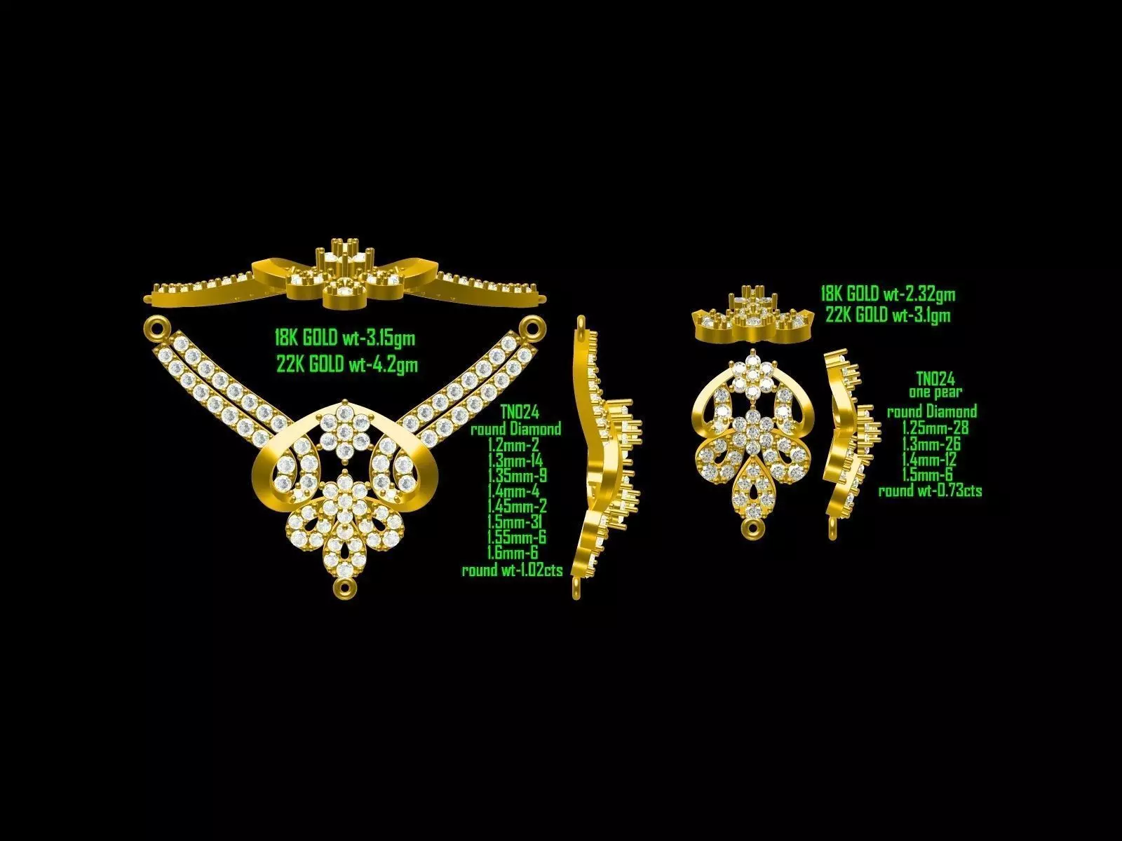 Gold Jewellery Set With Diamonds 20 3D print model