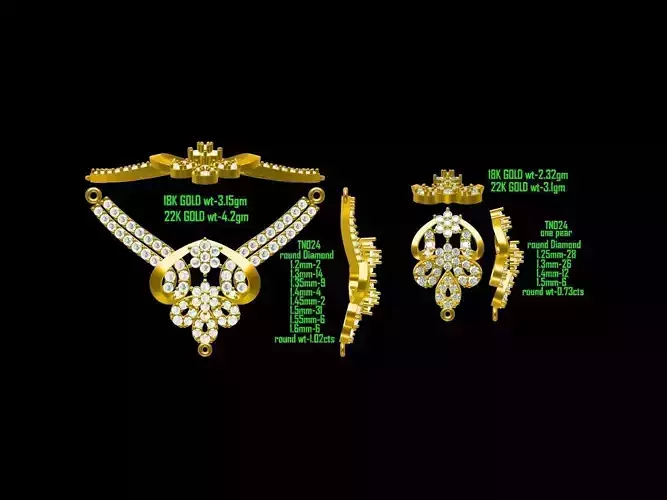 Gold Jewellery Set With Diamonds 20 3D print model