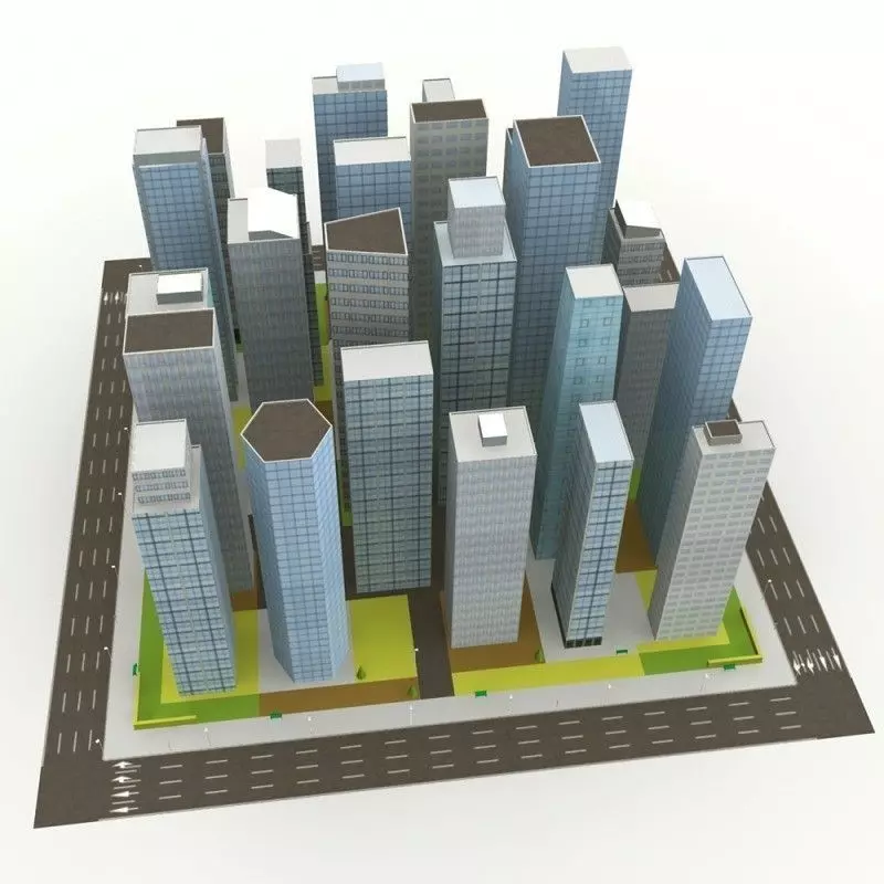 City Block Low-poly 3D model_0