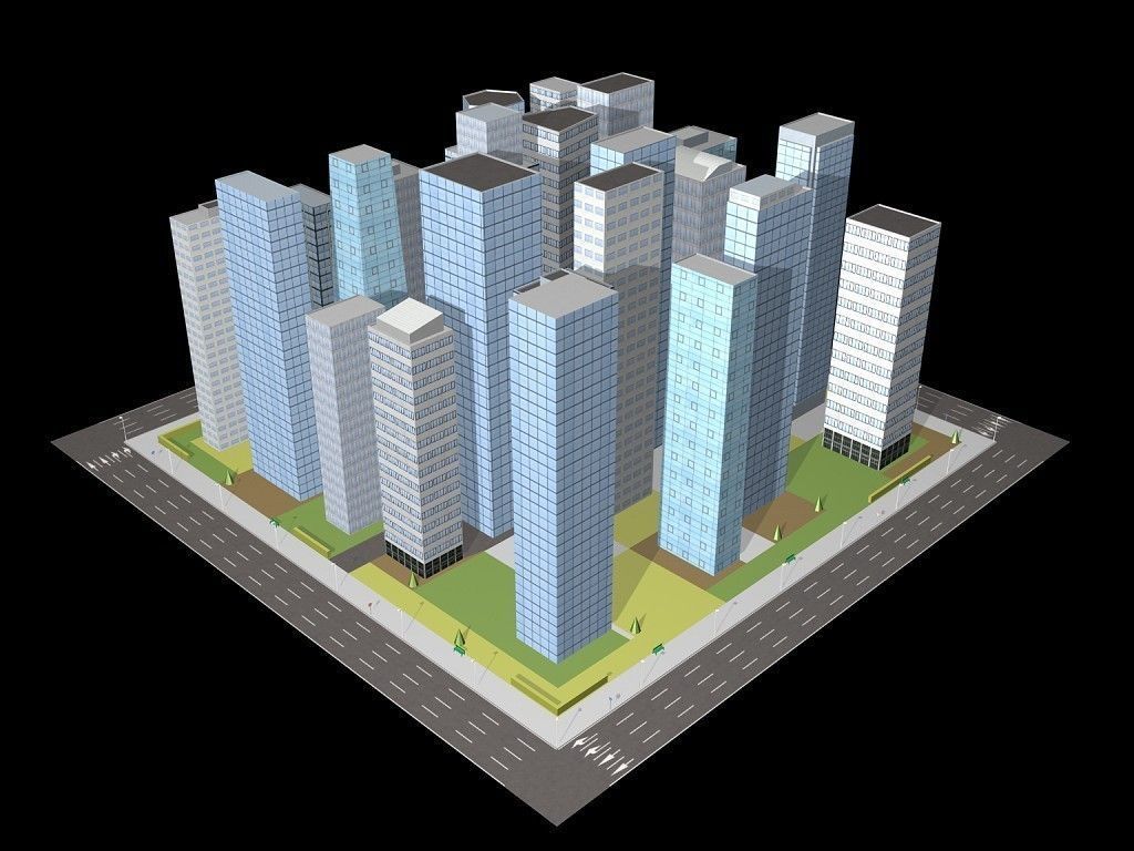 City Block Low-poly 3D model_8