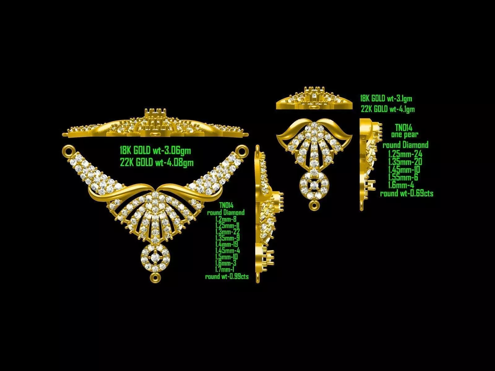 Gold Jewellery Set With Diamonds 21 3D print model