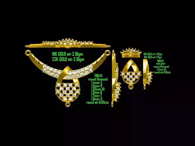 Drop Shape Gold Jewellery Set With Diamonds 3D print model