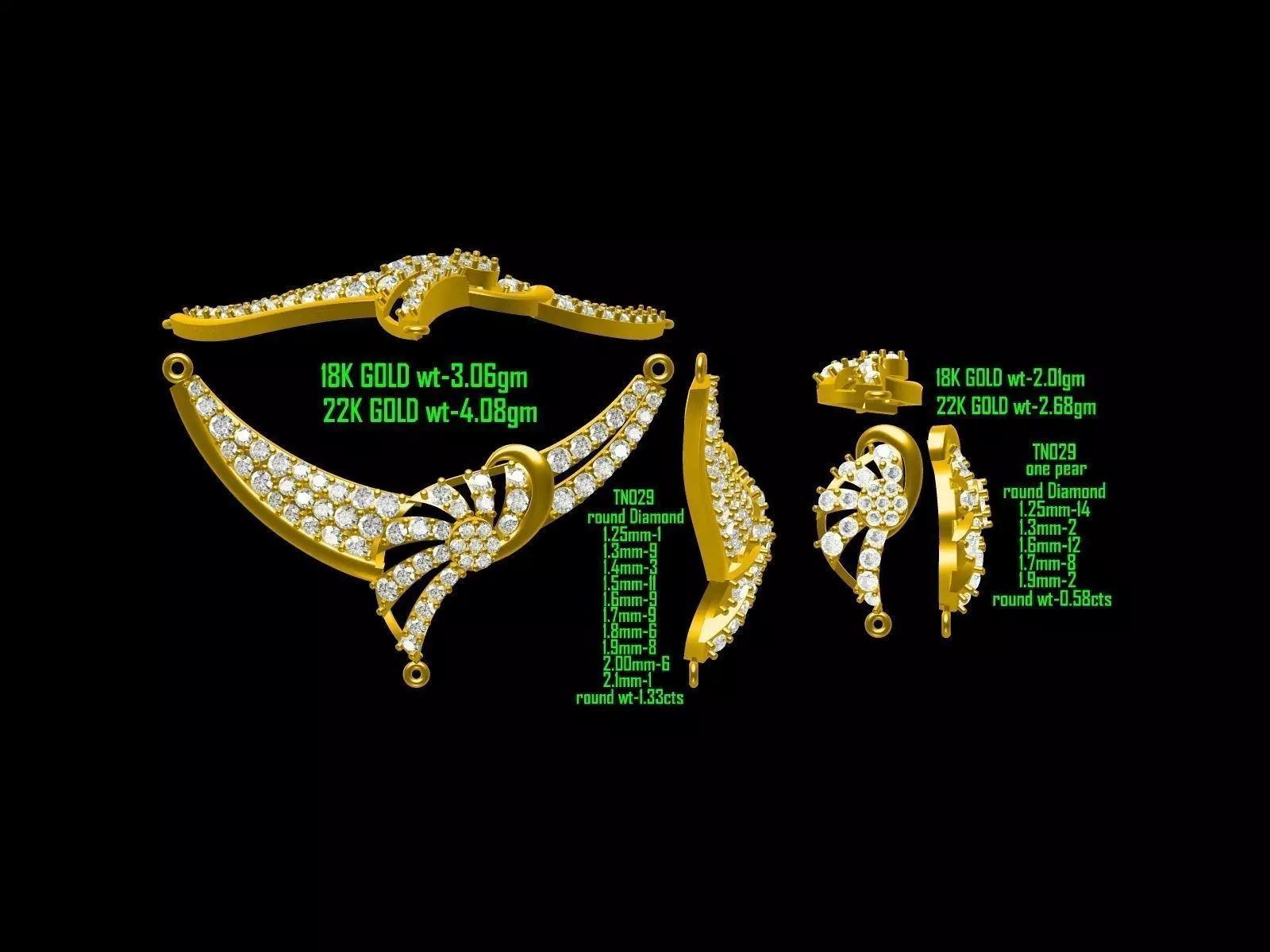 Gold Jewellery Set With Diamonds 23 3D print model
