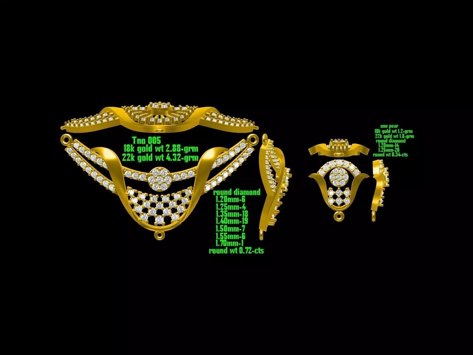 Gold Jewellery Set With Diamonds 25 3D print model