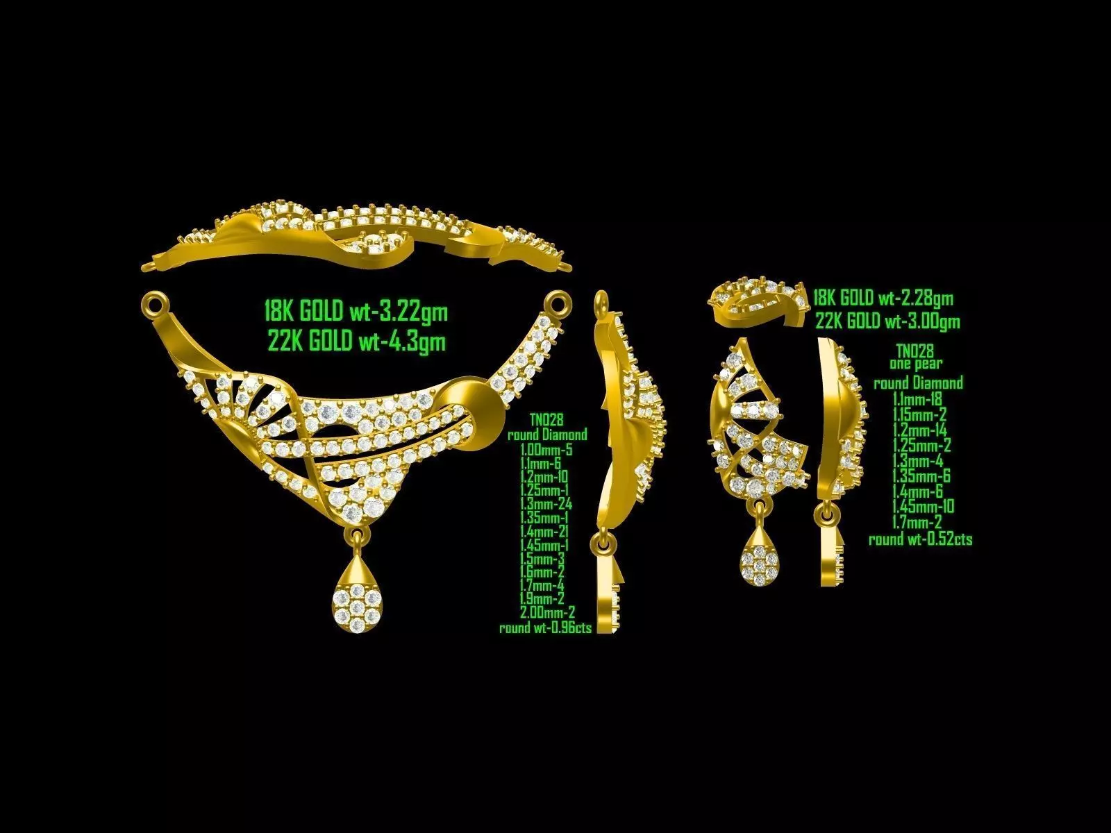 Gold Jewellery Set With Diamonds 27 3D print model