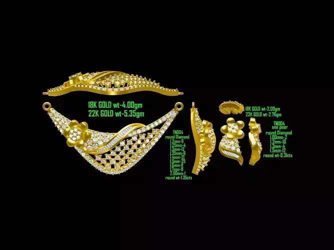Floral Design Gold Jewellery Set With Diamonds 5 3D print model