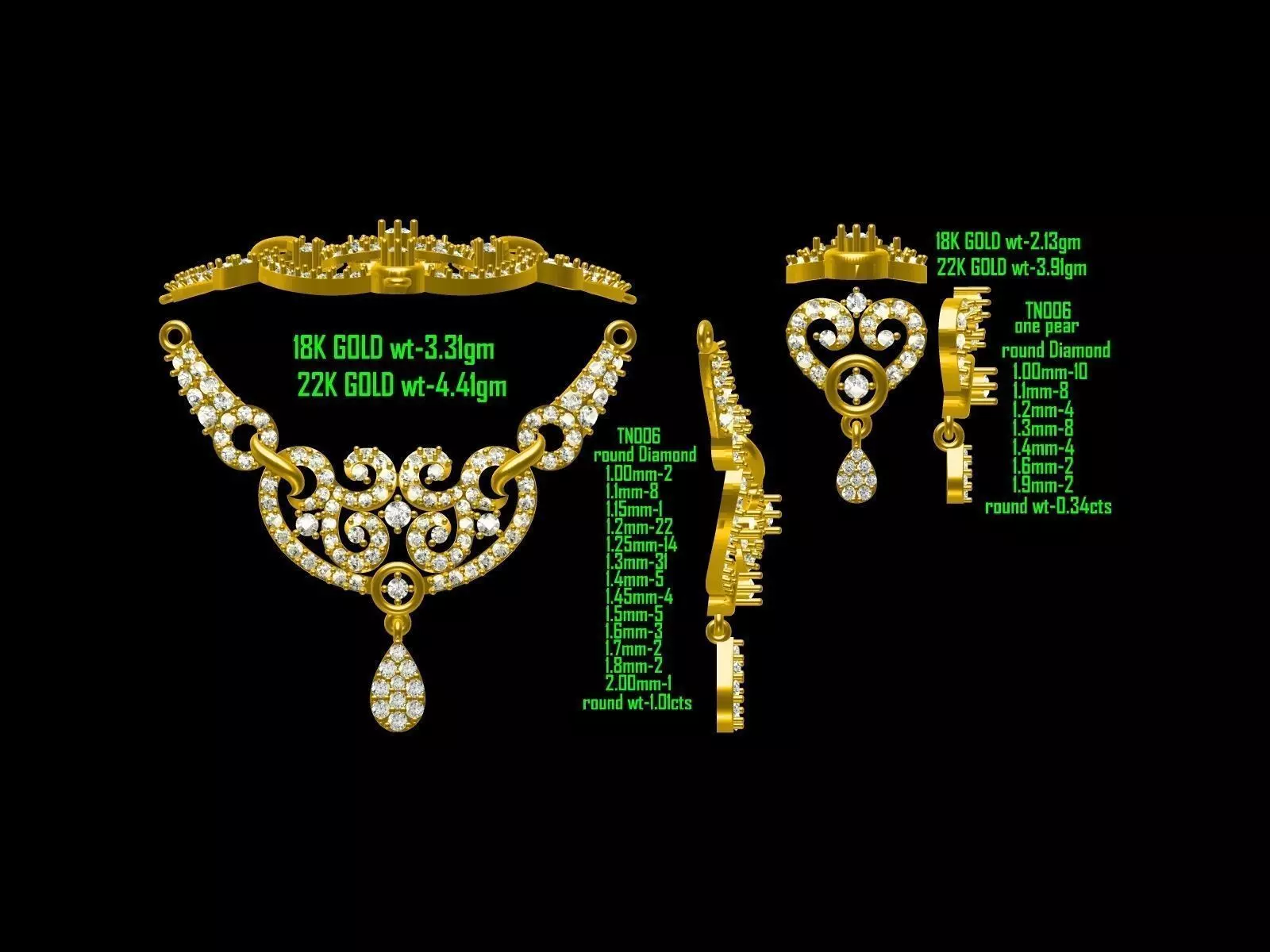 Gold Jewellery Set With Diamonds 29 3D print model