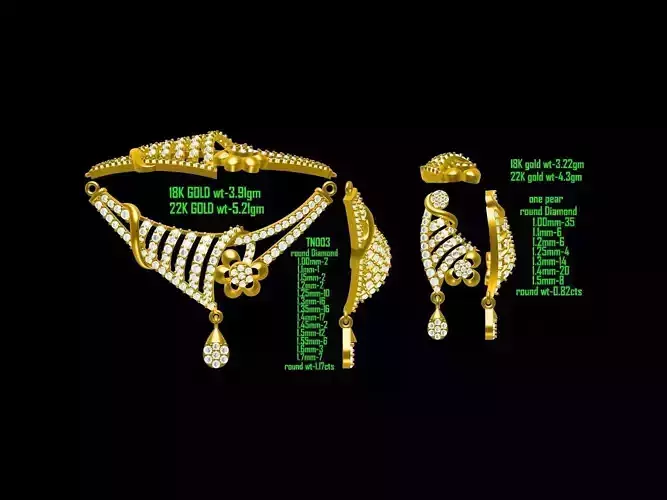 Floral Design Gold Jewellery Set With Diamonds 6 3D print model