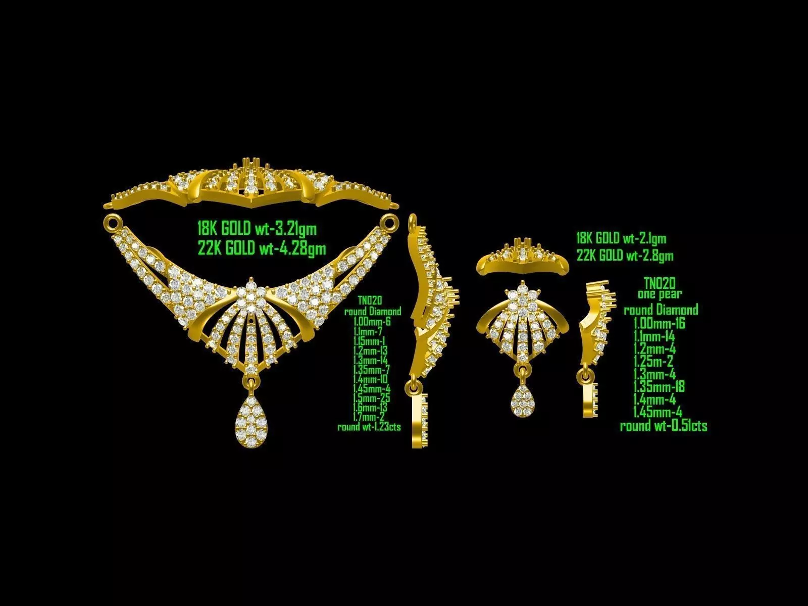 Gold Jewellery Set With Diamonds 36 3D print model