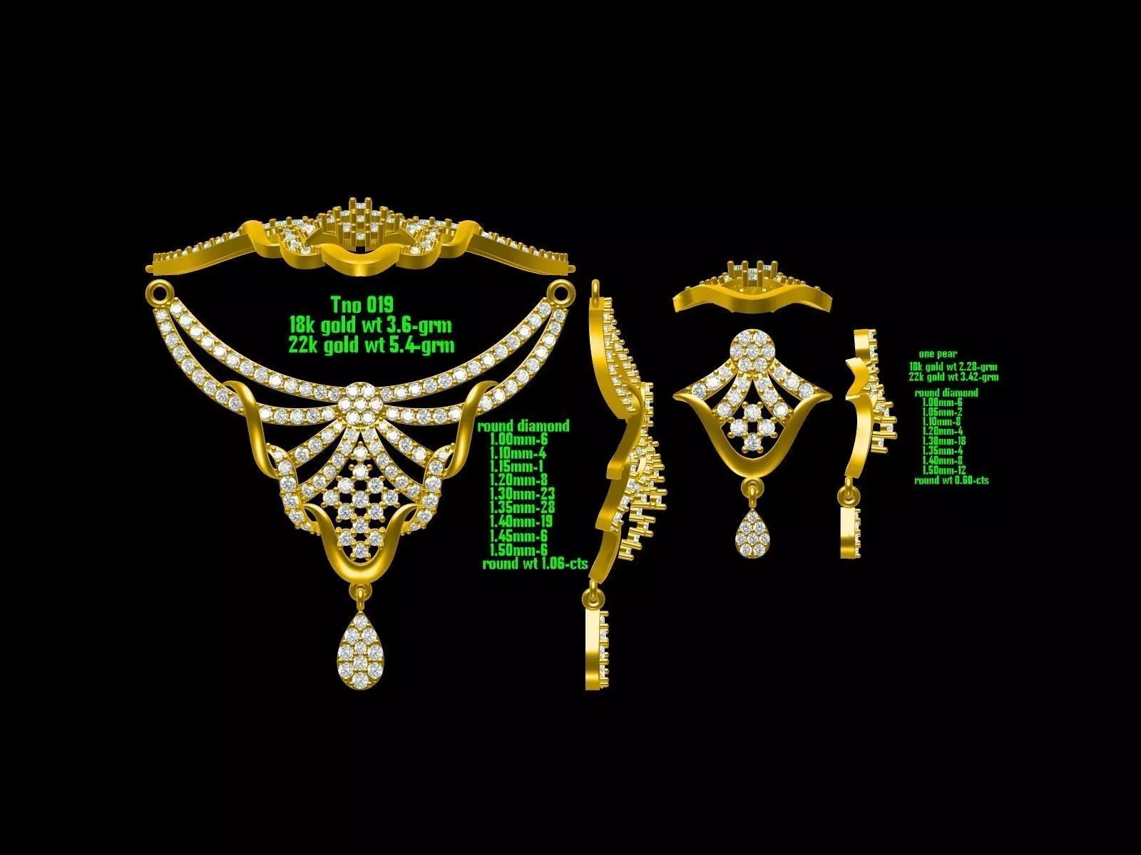 Gold Jewellery Set With Diamonds 37 3D print model