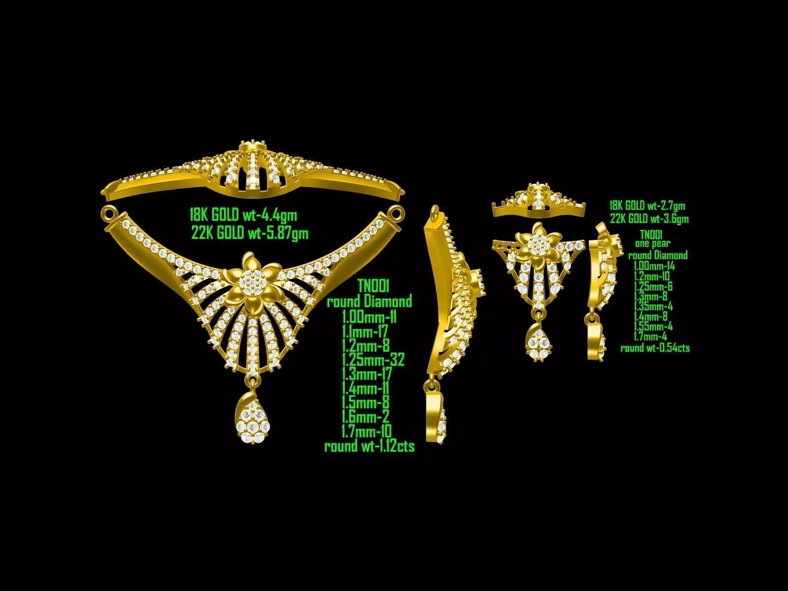 Gold Jewellery Set With Diamonds 38 3D print model