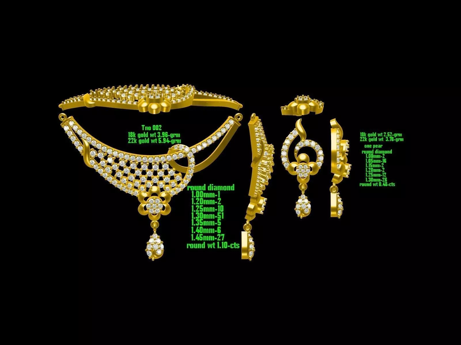 Gold Jewellery Set With Diamonds 39 3D print model