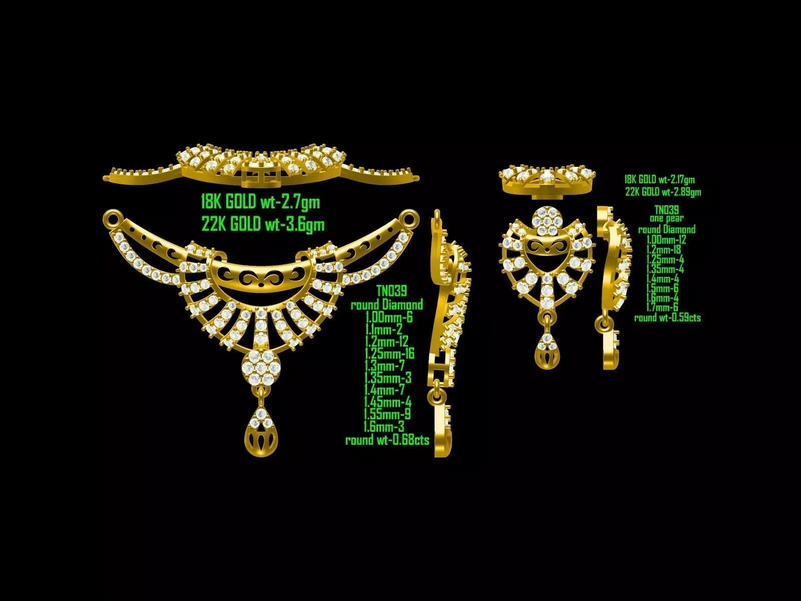 Gold Jewellery Set With Diamonds 41 3D print model
