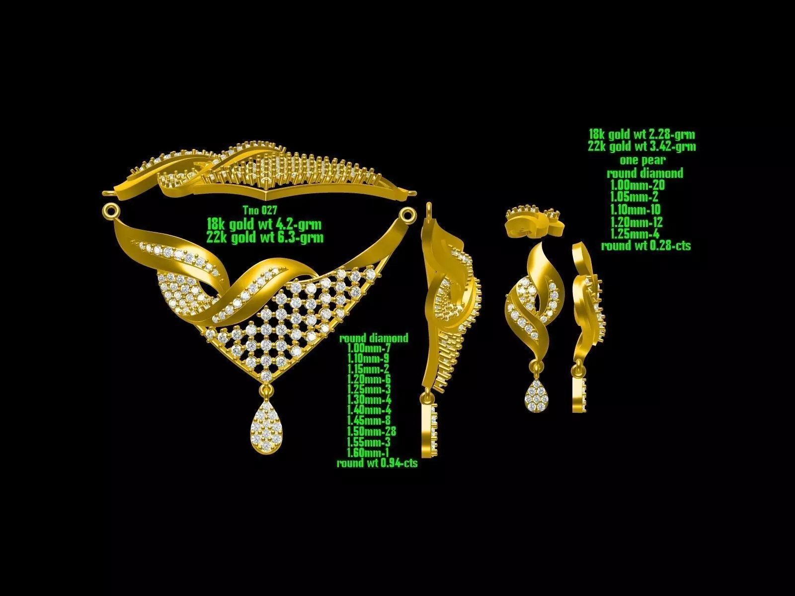 Gold Jewellery Set With Diamonds 43 3D print model