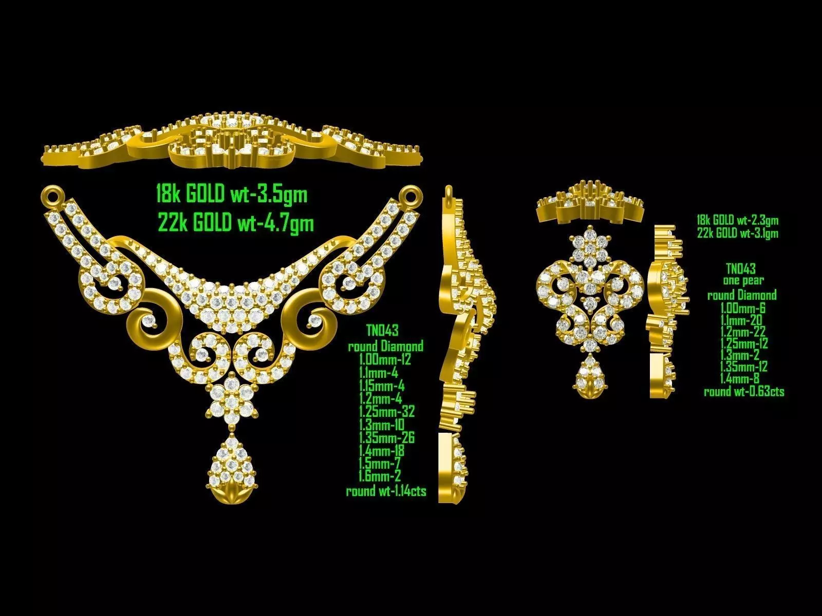Gold Jewellery Set With Diamonds 44 3D print model