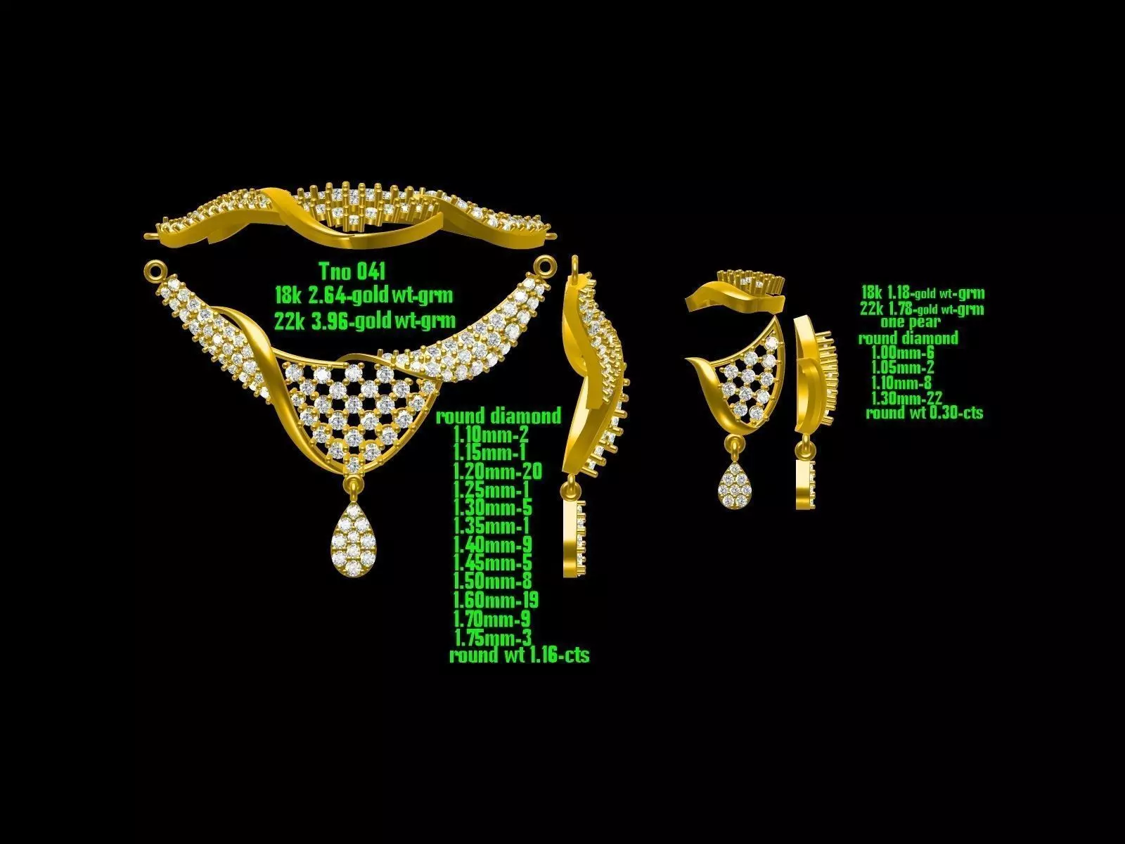 Gold Jewellery Set With Diamonds 45 3D print model