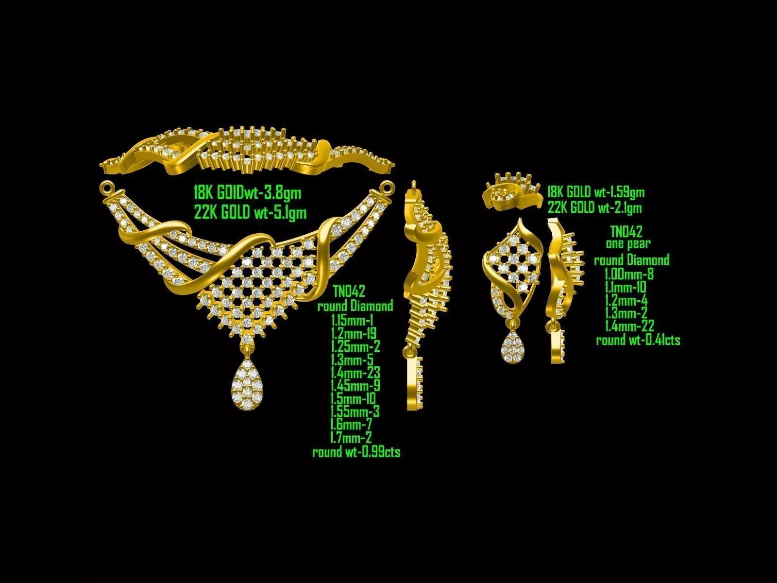 Gold Jewellery Set With Diamonds 46 3D print model