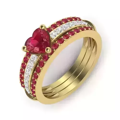 Gold Engagement Ring With Heart Shape Ruby