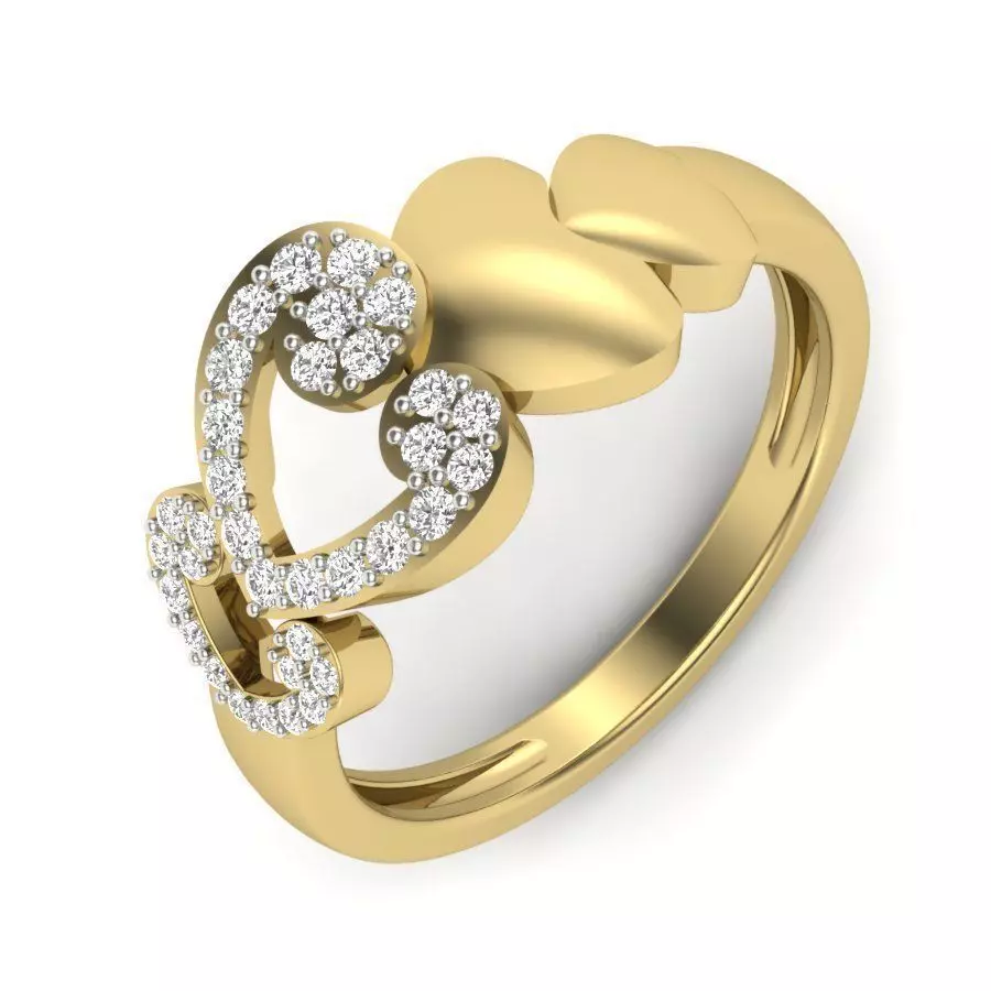 Heart Shape Gold Ring With Diamonds 3D print model_0