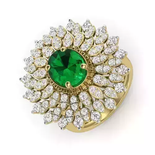 Large Flower Shaped Gold Ring With Emerald 1