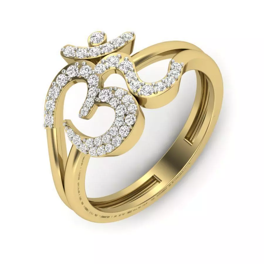 Om Script Gold Spiral Ring With Diamonds 1 3D print model
