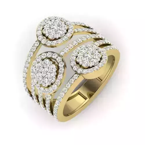 Wide Halo Flower Design Ring With Diamonds