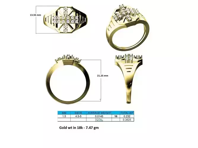 Octagon Shaped Gold Ring With Diamonds