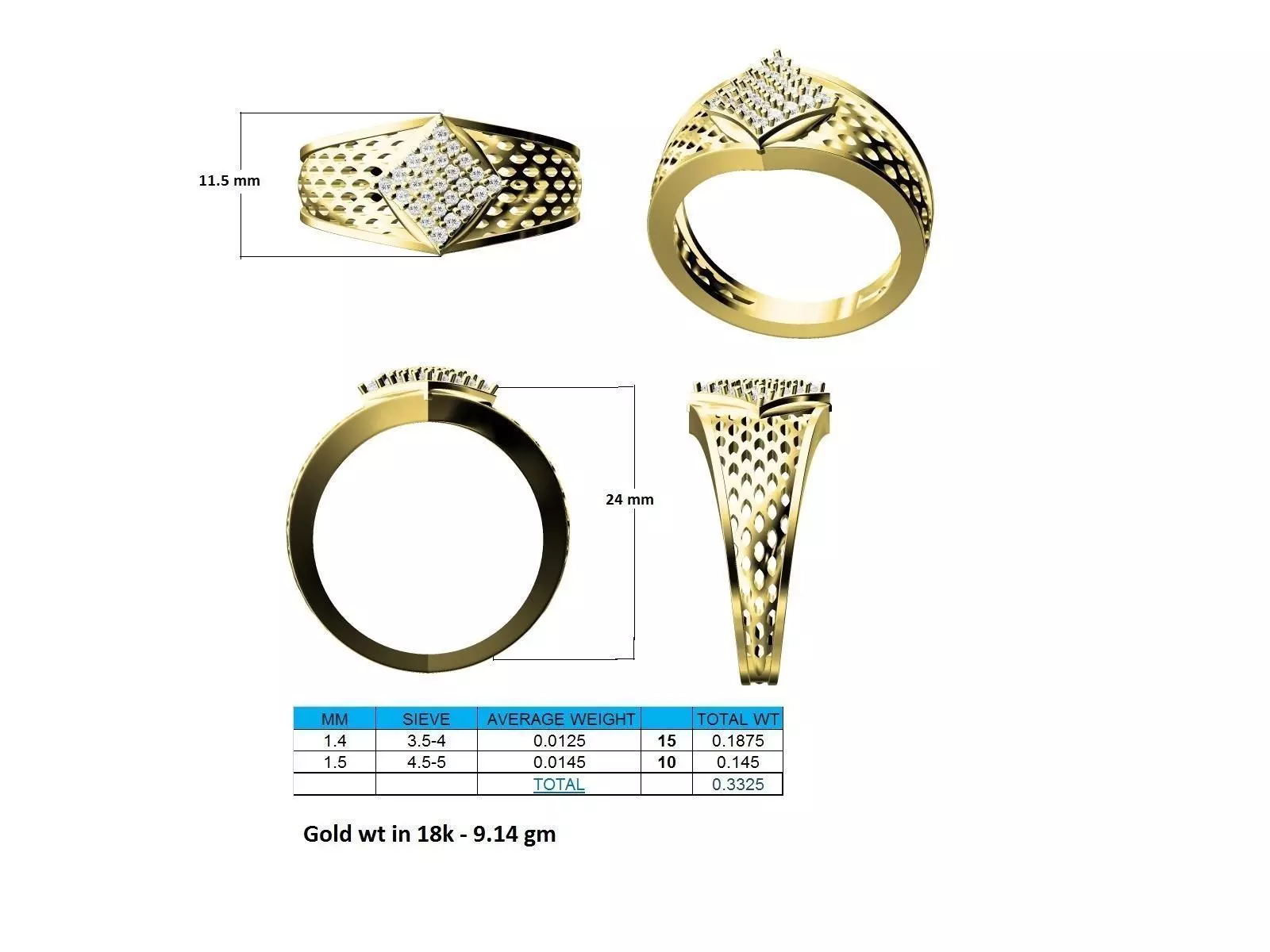 Gold Engagement Ring With Diamonds 57 3D print model