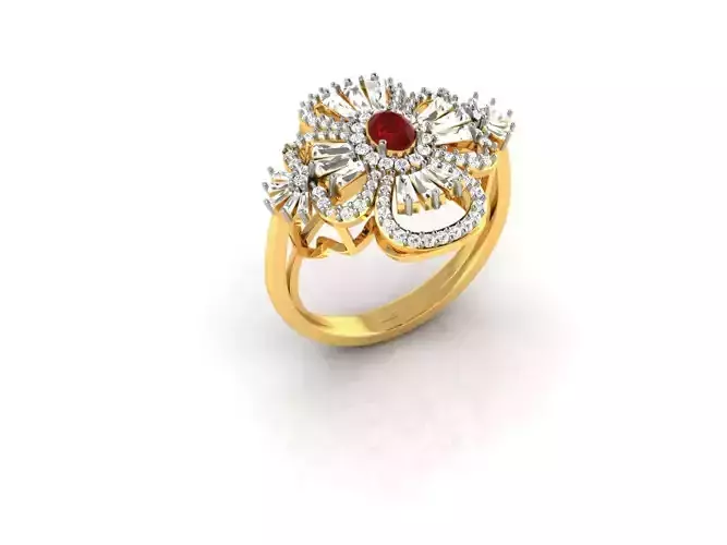 Flower Shaped Gold Ring With Ruby