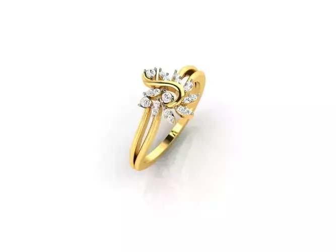 Floral Design Gold Ring With Diamonds 9