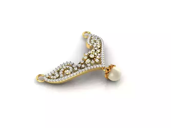 Floral Gold Necklace With Diamonds and Pearl 1