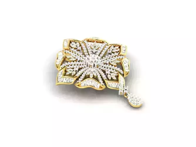 Flower Shaped Gold Pendant With Diamonds 1