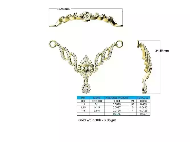 Floral Design Gold Necklace With Diamonds 14 3D print model