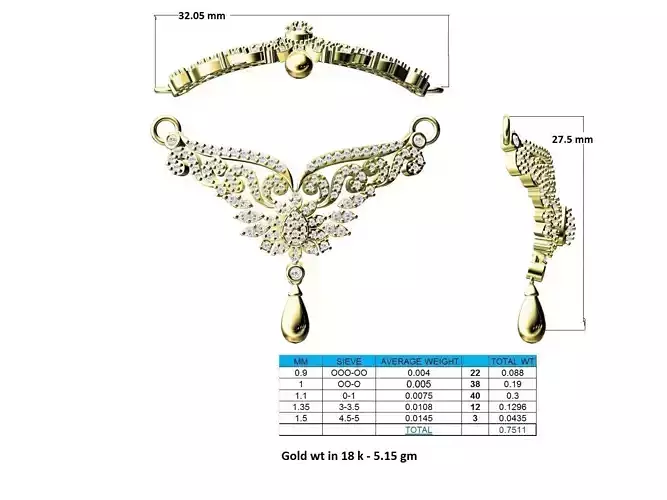 Floral Design Gold Necklace With Diamonds 15 3D print model