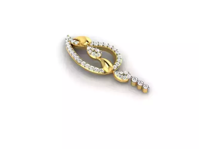 Mango Shaped Gold Pendant With Diamonds