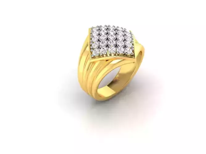 Square Shaped Wide Gold Ring With Diamonds