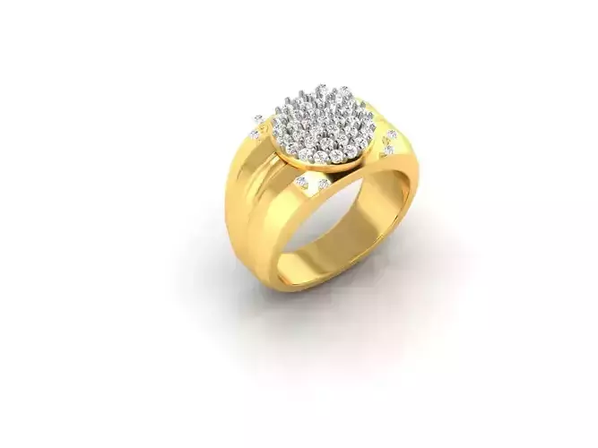 Round Shaped Thick Gold Ring With Diamonds