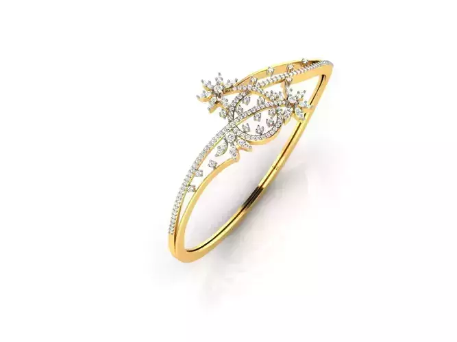 Spiral Floral Design Gold Ring With Diamonds 3